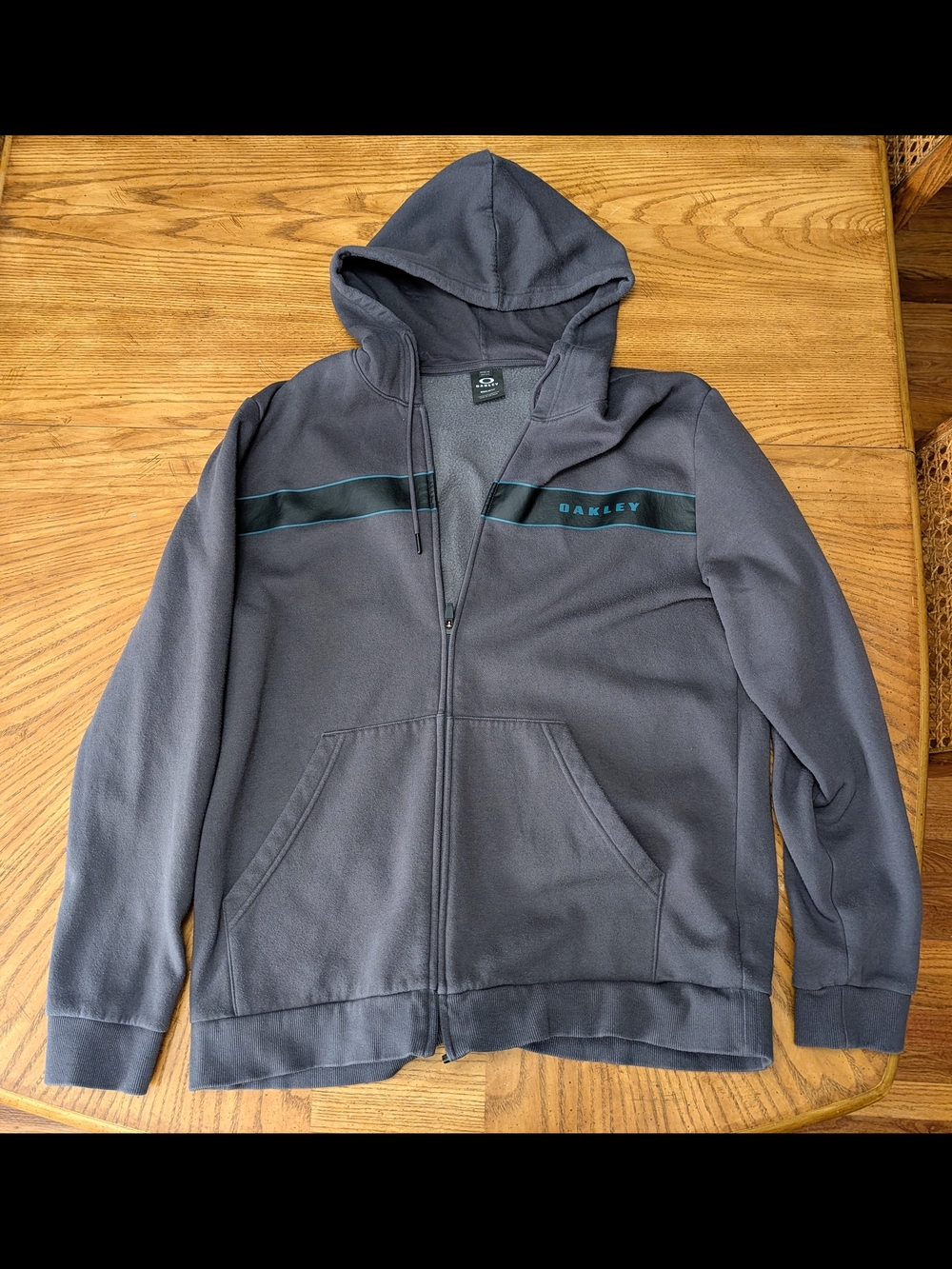 Oakley Charcoal Zip Hoodie with Teal Accent